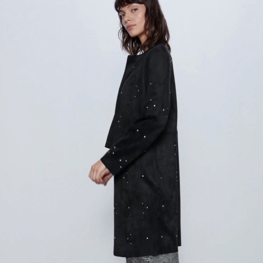 ZARA STUDDED BLACK FAUX SUEDE JACKET Sz L